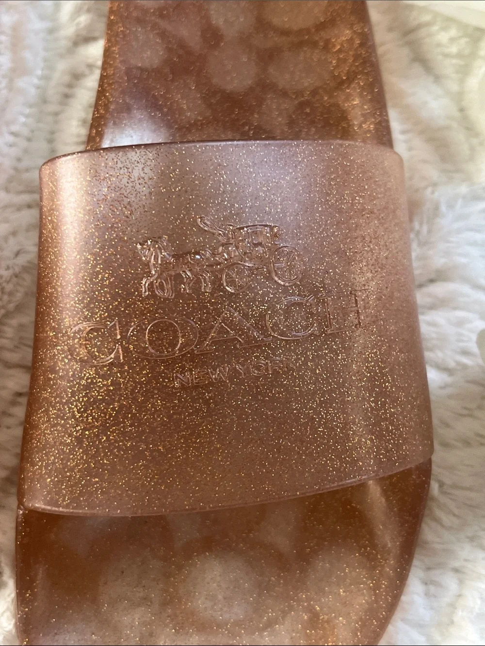 NEW Coach Gold Ulyssa Jelly Slide Logo Slide Sandals